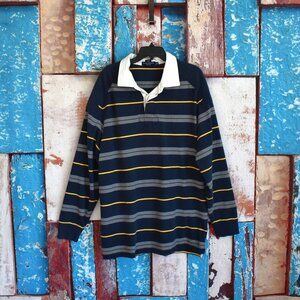Men's Daniel Cremieux Rugby Shirt Padded Elbow Patches 2XT TALL Blue Striped